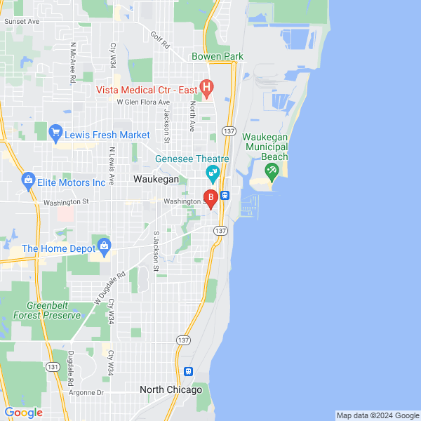 Cary J. Wintroub & Associates - Tus Abogados de Accidentes Waukegan location map: 108 S Genesee St, Waukegan, Illinois